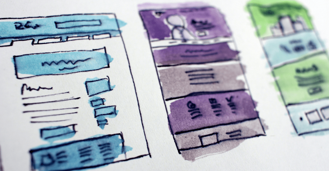 Website layouts painted with watercolor